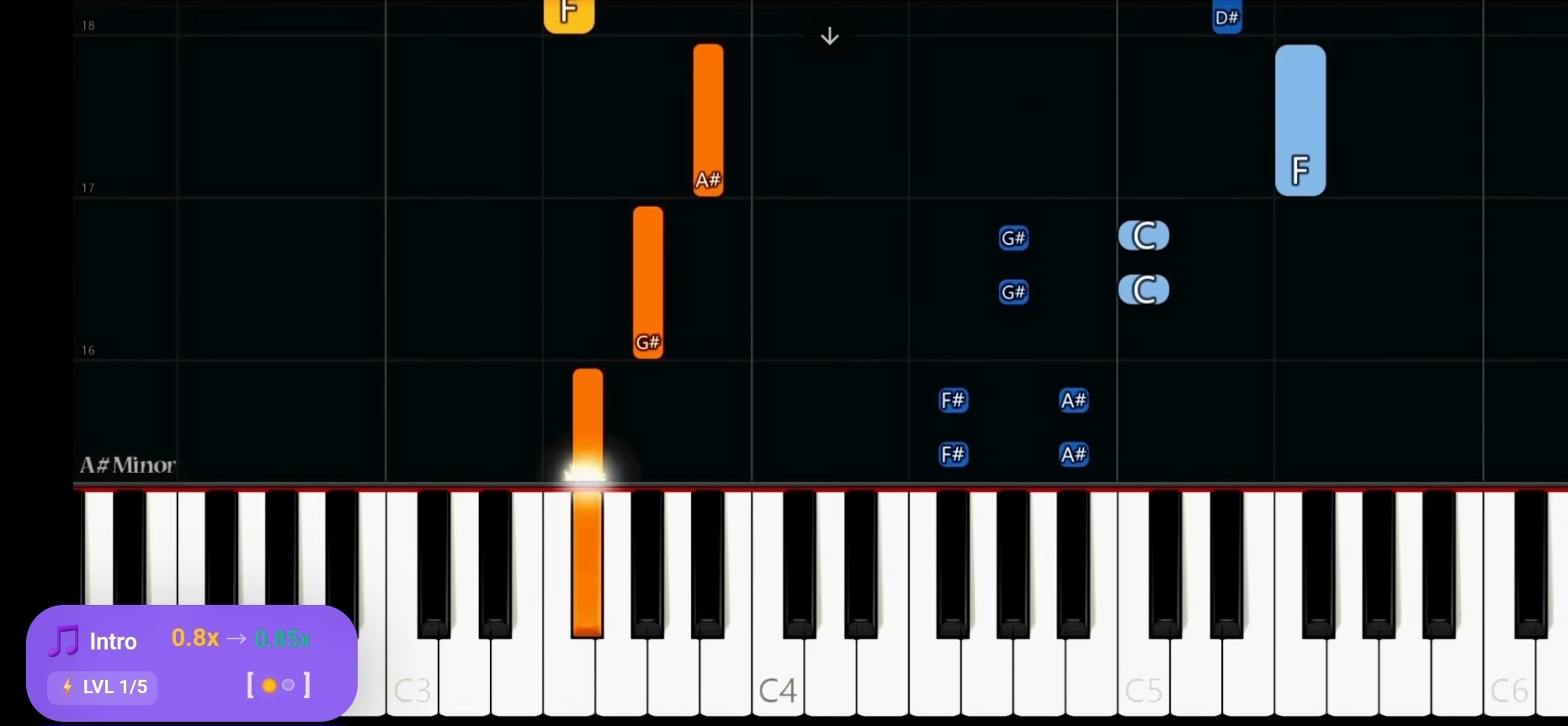 Interface mobile Pianity avec boucle active et contrôles